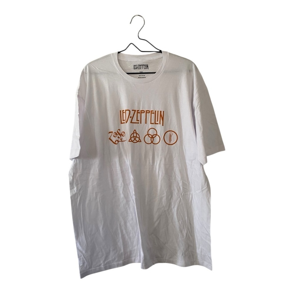 Led Zeppelin White Band T Shirt Unisex Size 2XL 100% Cotton Short Sleeve Tee NEW
